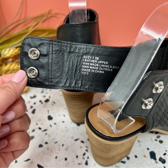 Steven By Steve Madden Perforated Suzy Black Stacked Snap Peep Toe Bootie Sz 7.5 - Picture 6 of 8